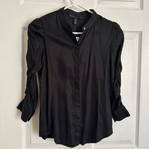 White House Black Market XXS Black Rouched Sleeve Shirt. NEW WITH TAGS